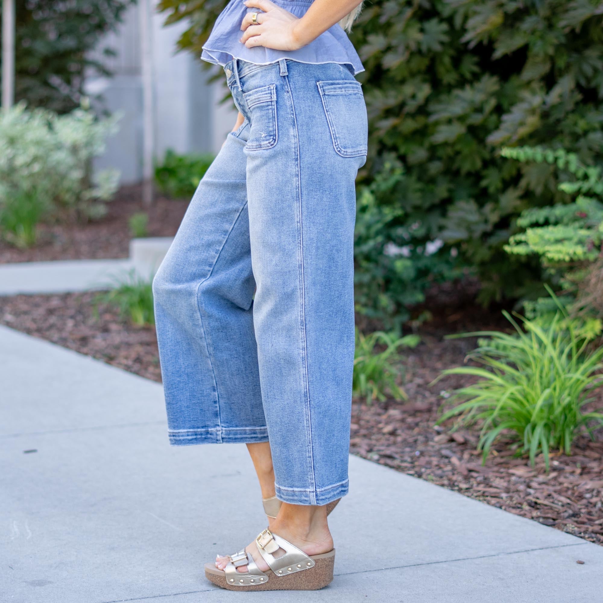 KanCan Amma Essentials Mid Rise Wide Leg Ankle Jeans – Stretch Fit