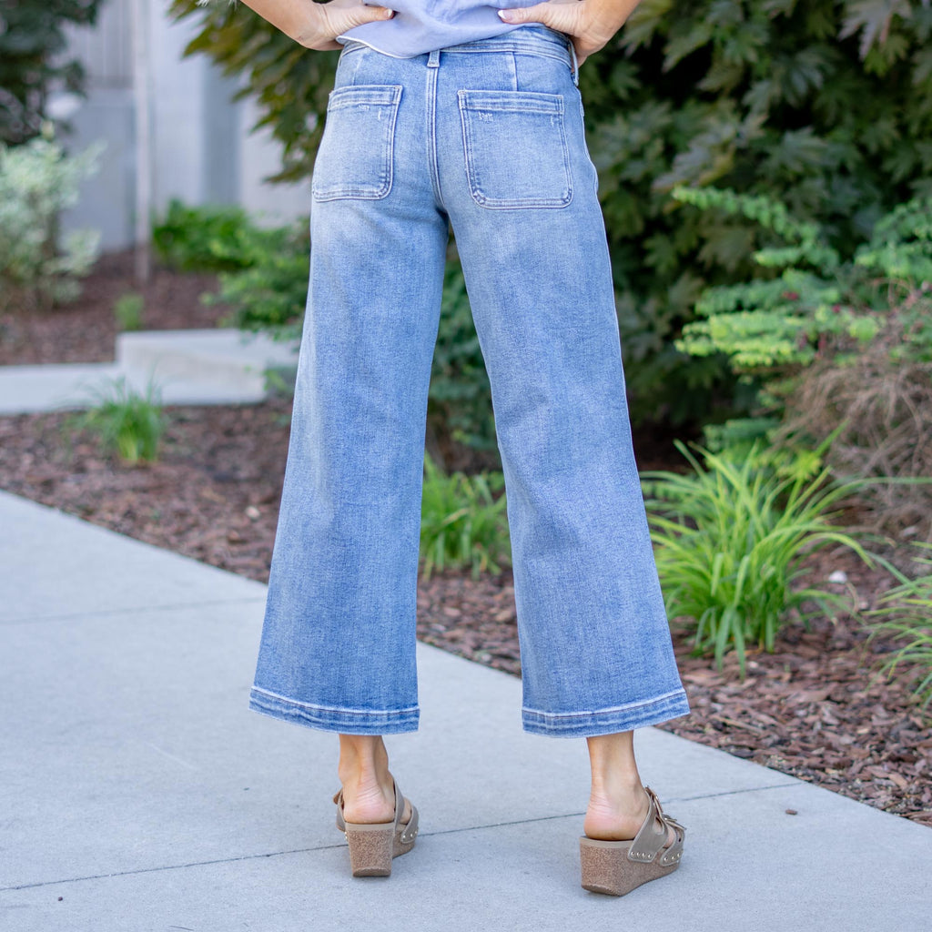 KanCan Amma Essentials Mid Rise Wide Leg Ankle Jeans – Stretch Fit