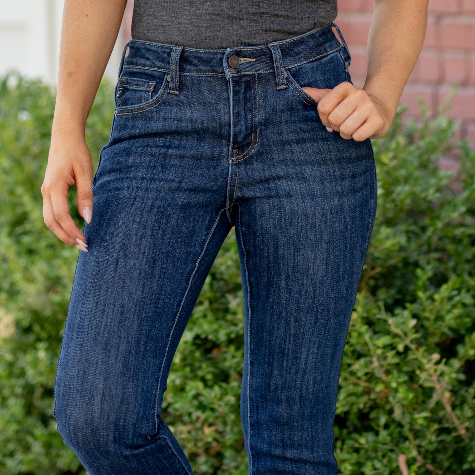 KanCan Petite Illya Mid Rise Bootcut Jeans Dark Blue