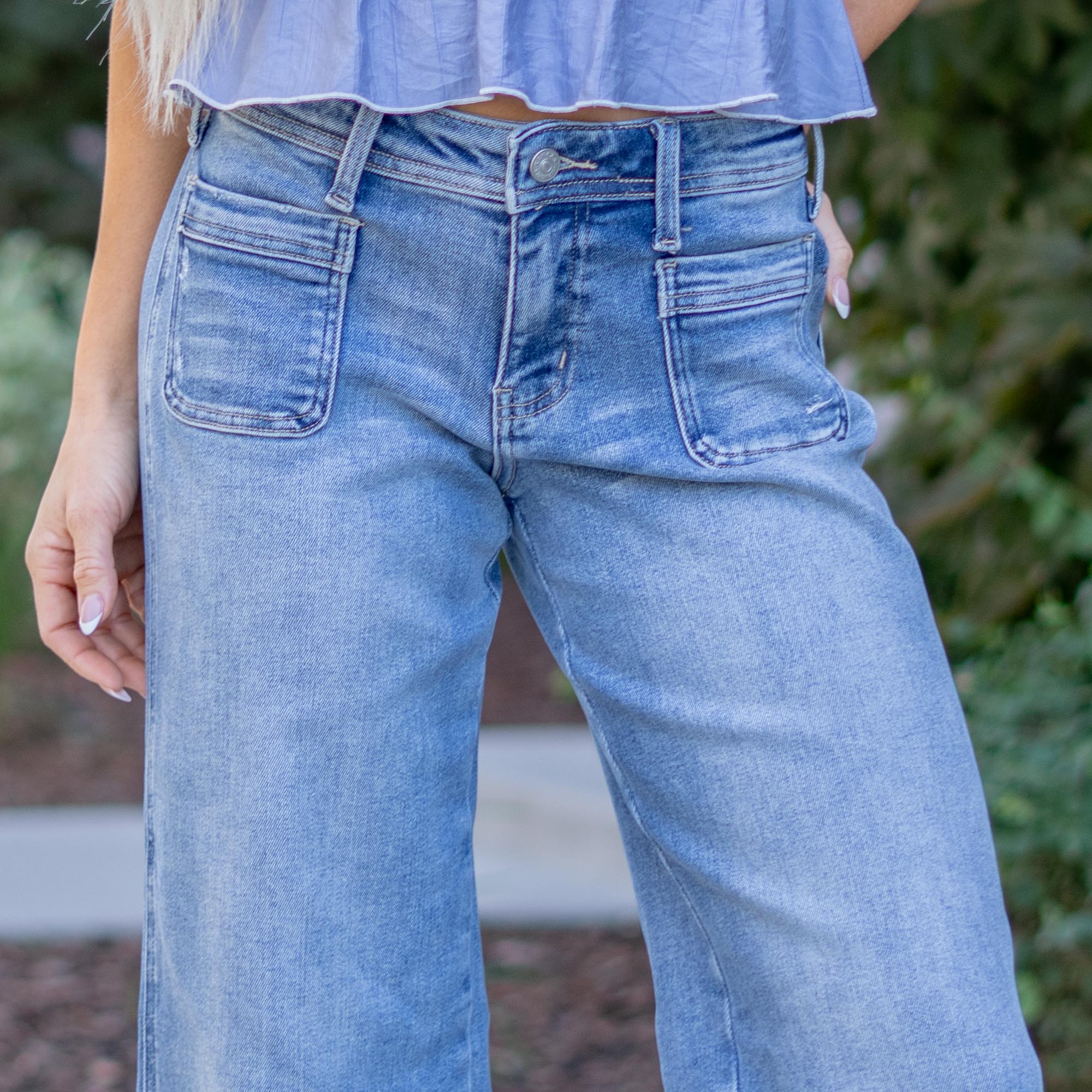 KanCan Amma Essentials Mid Rise Wide Leg Ankle Jeans – Stretch Fit