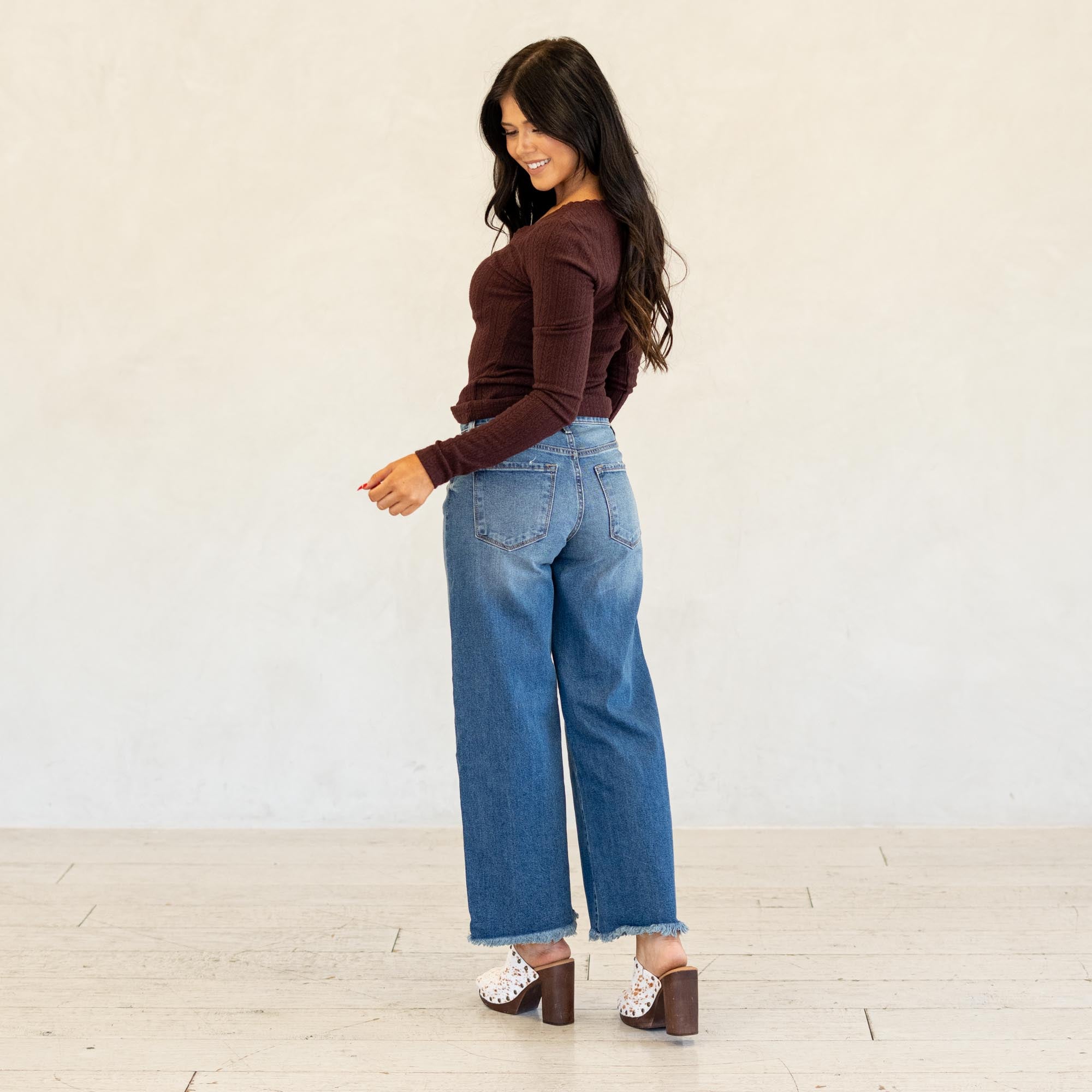 KanCan Aruli Essentials High Rise Cropped Wide Leg Jeans Medium Blue Wash