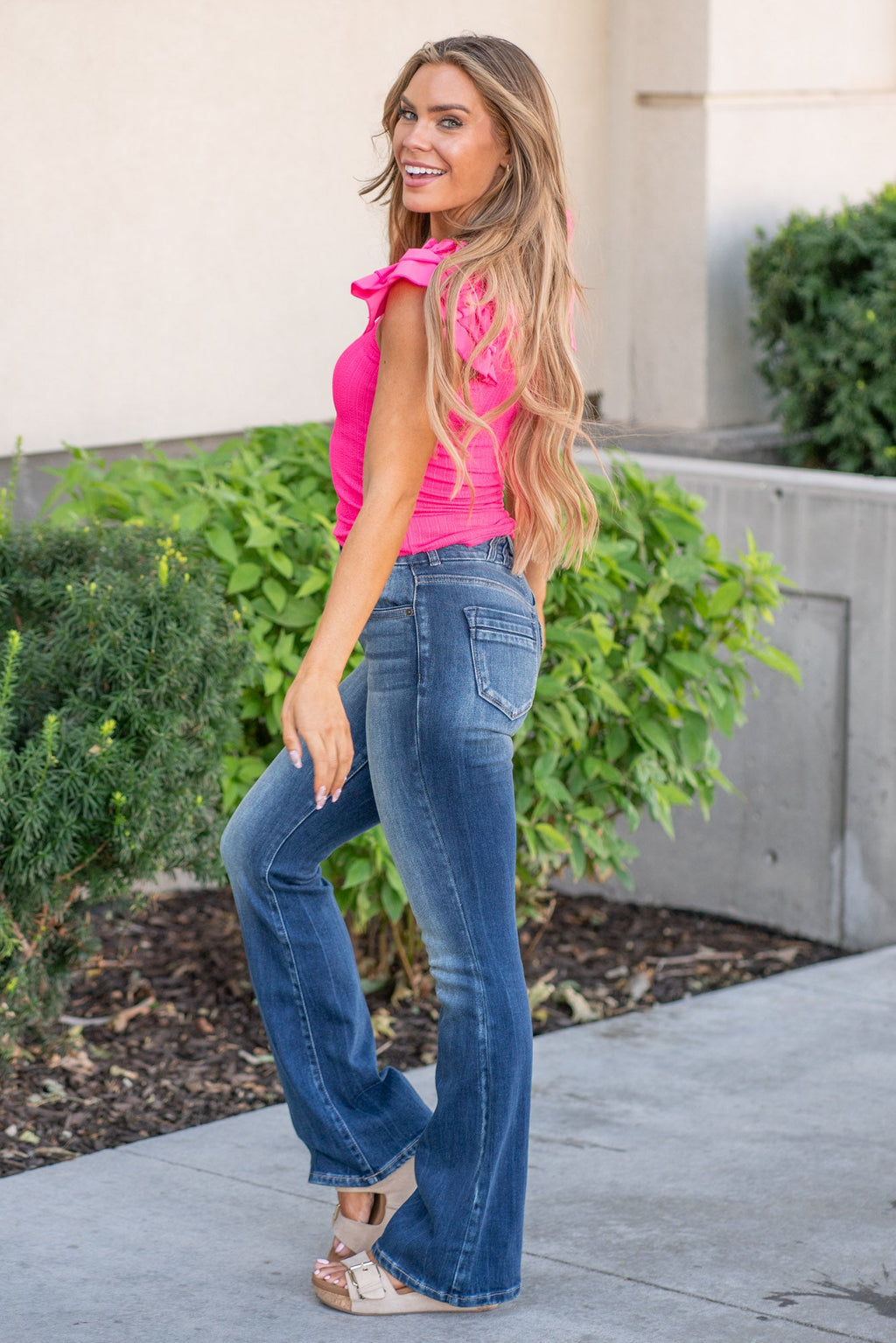 KanCan Michelle High Rise Flare Jeans Dark Blue