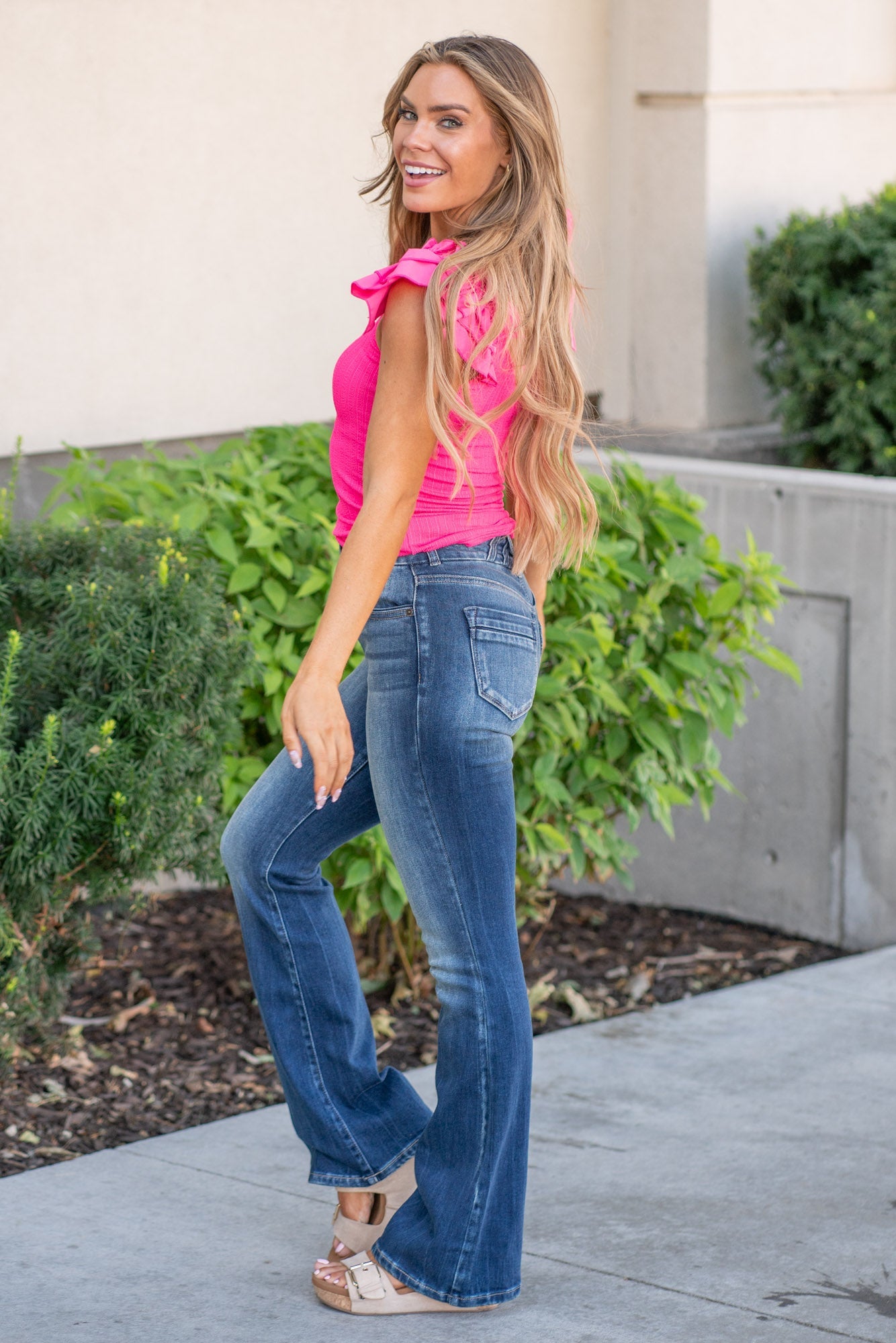 KanCan Michelle High Rise Flare Jeans Dark Blue