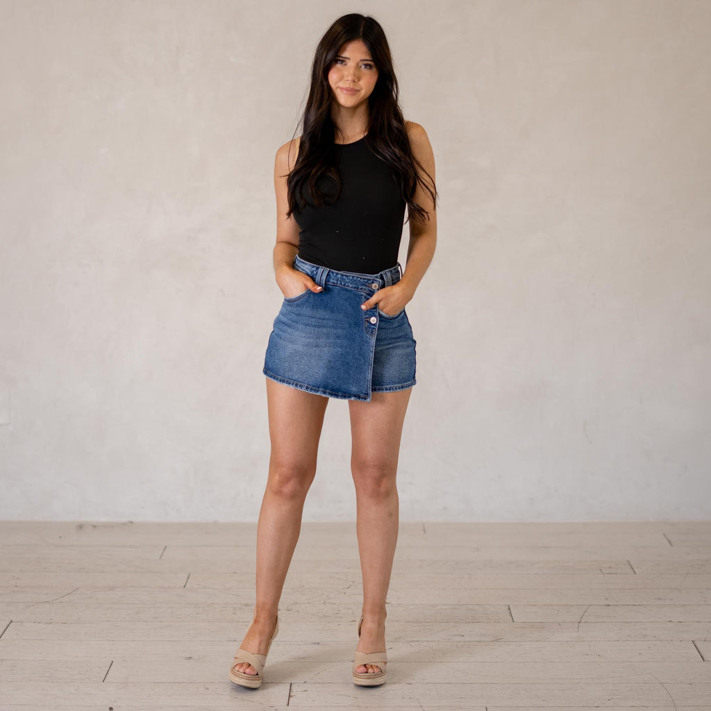 KanCan Duckie High Rise Skort Medium Blue