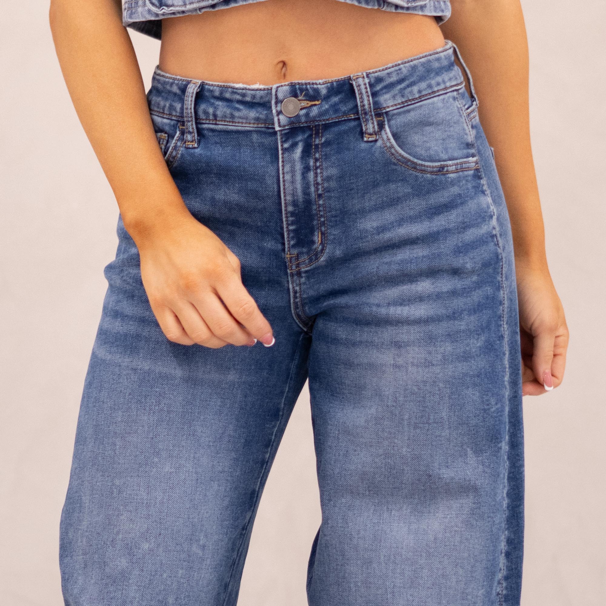 KanCan Maeby Knit Low Slung Horseshoe Jeans Medium Blue