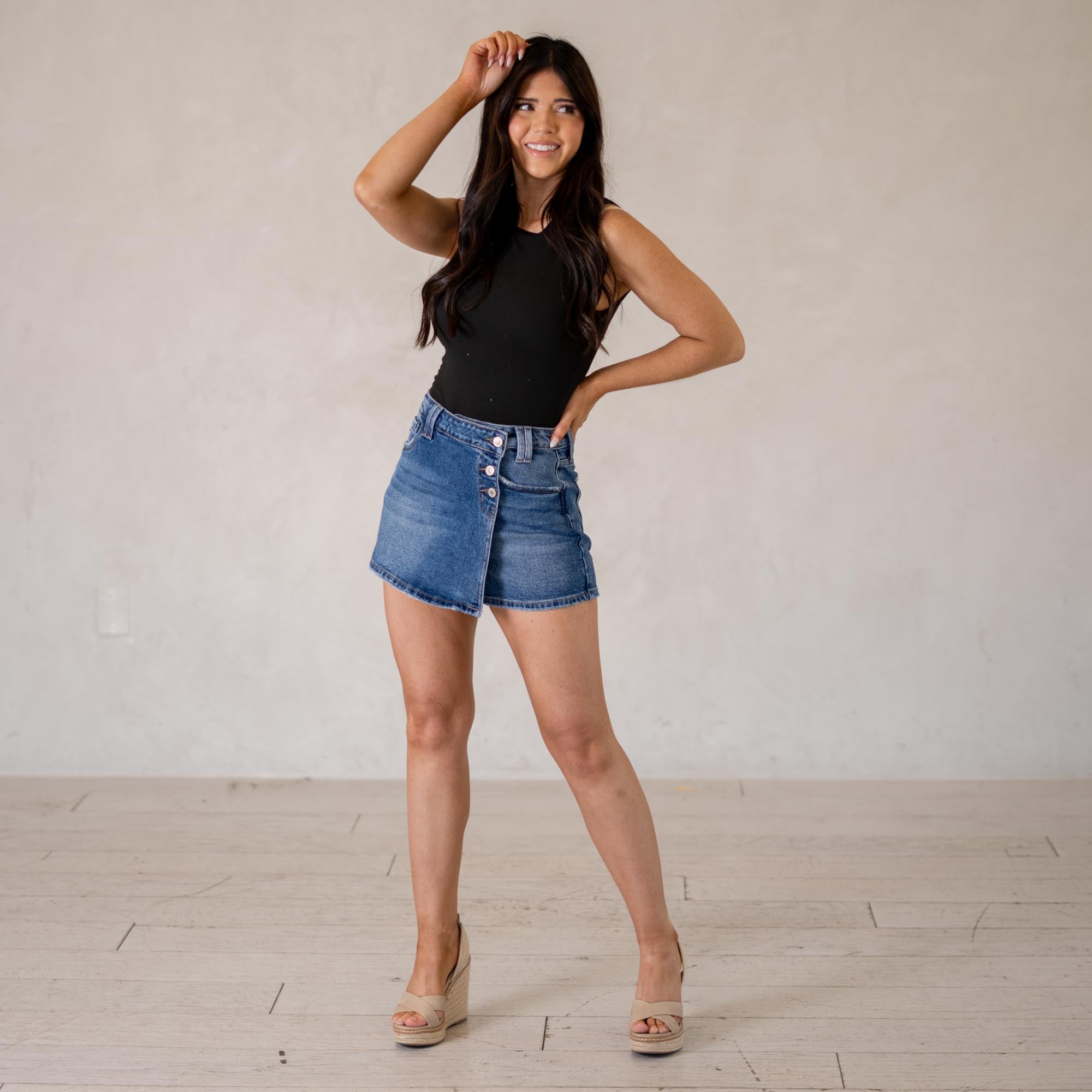 KanCan Duckie High Rise Skort Medium Blue