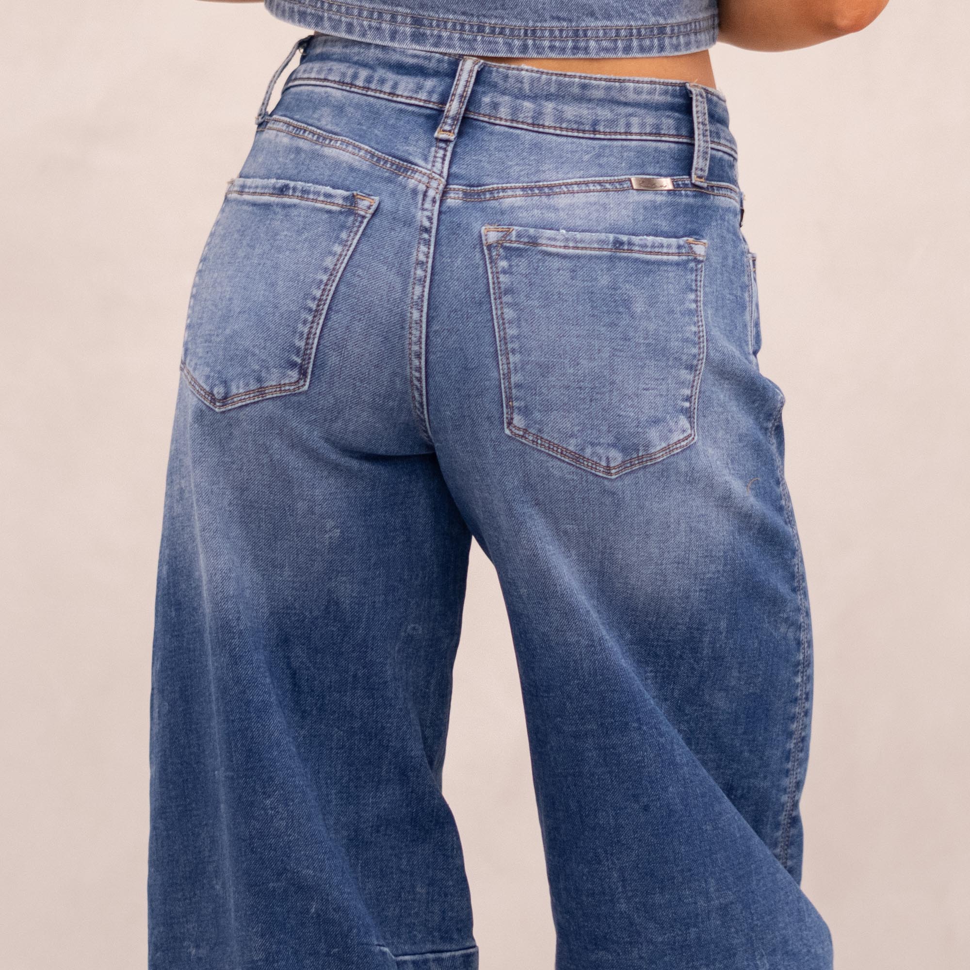 KanCan Maeby Knit Low Slung Horseshoe Jeans Medium Blue