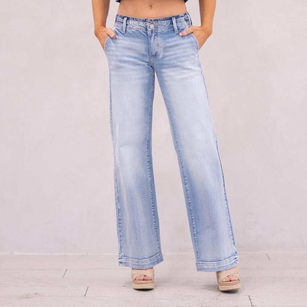 KanCan Lulu Mid Rise Wide Trousers Light Blue Wash