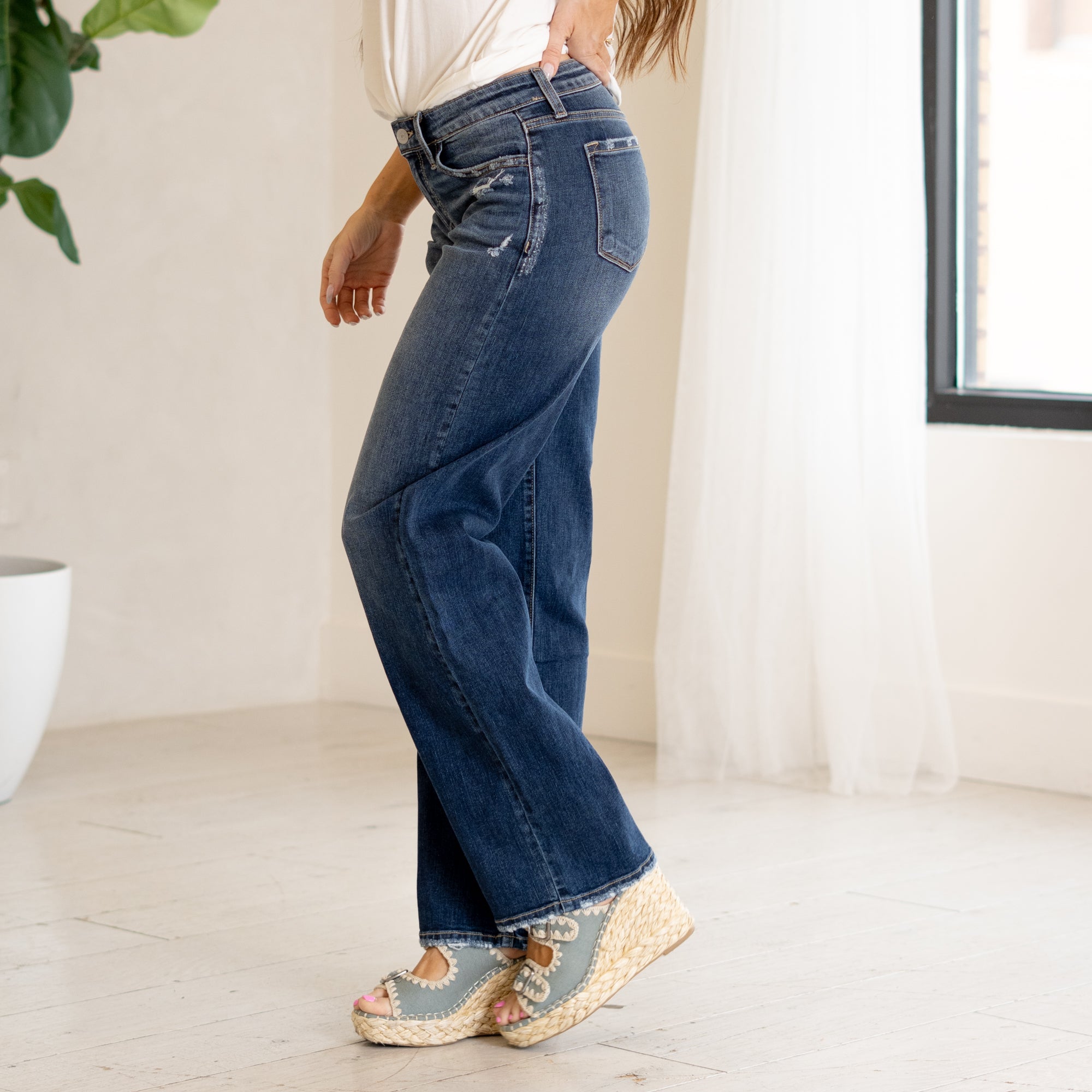 KanCan Gemma Mid Rise Wide Leg Dark Blue Wash