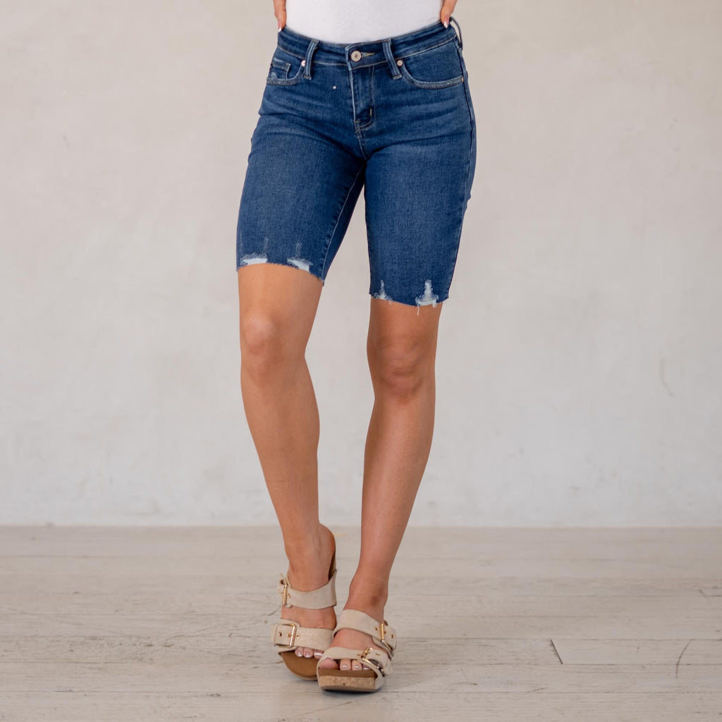 KanCan Dockweiler Essentials Mid Rise Bermuda Shorts Dark Blue