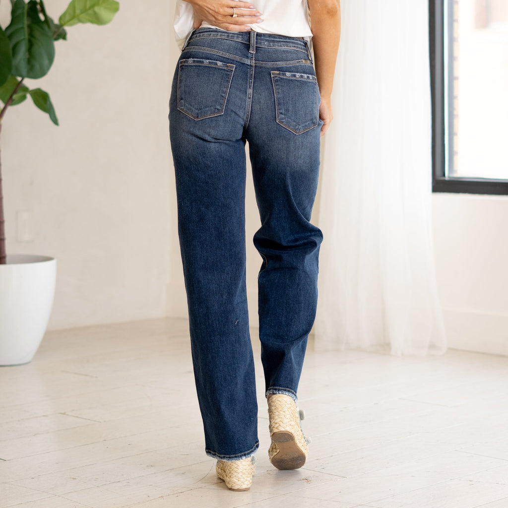 KanCan Gemma Mid Rise Wide Leg Dark Blue Wash