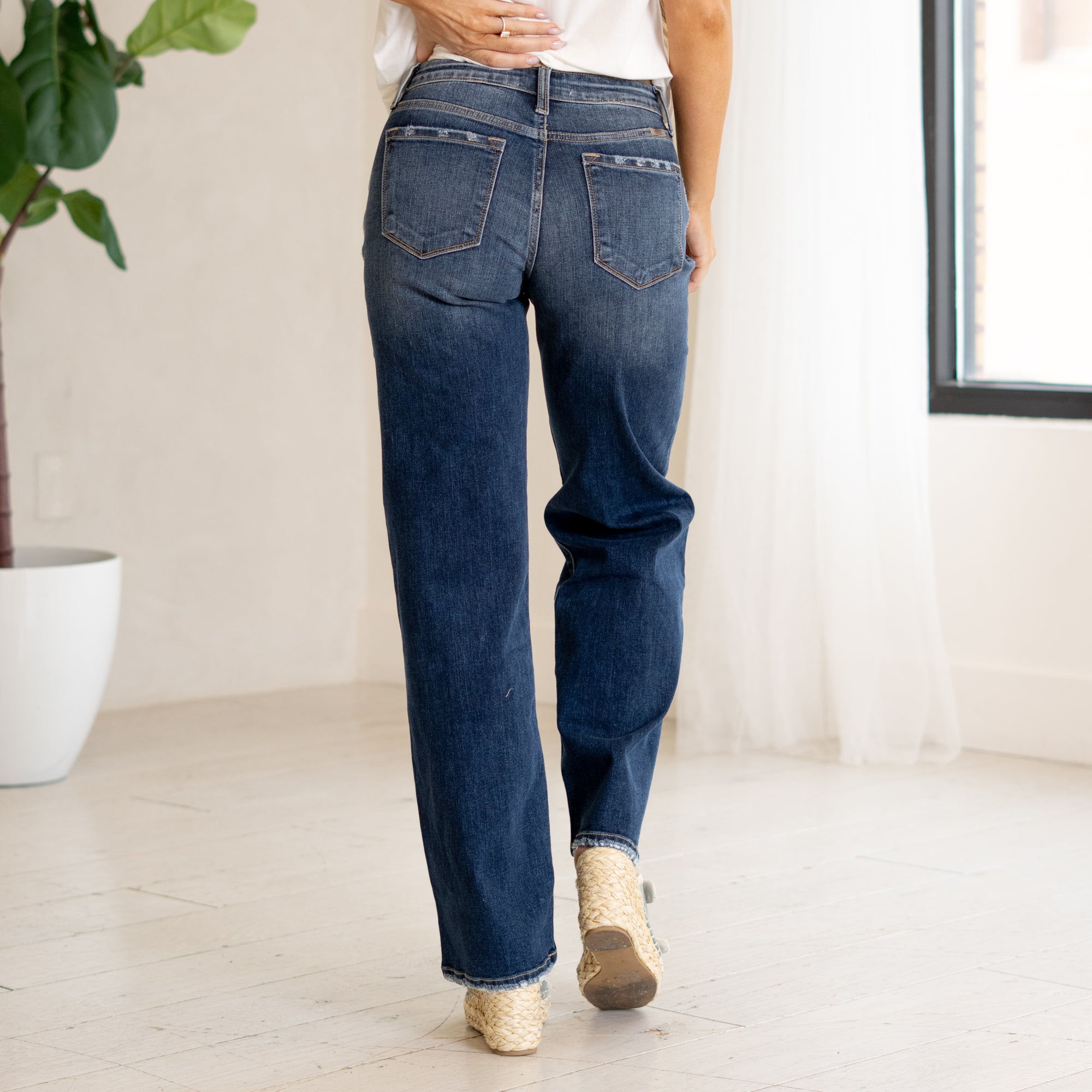 KanCan Gemma Mid Rise Wide Leg Dark Blue Wash