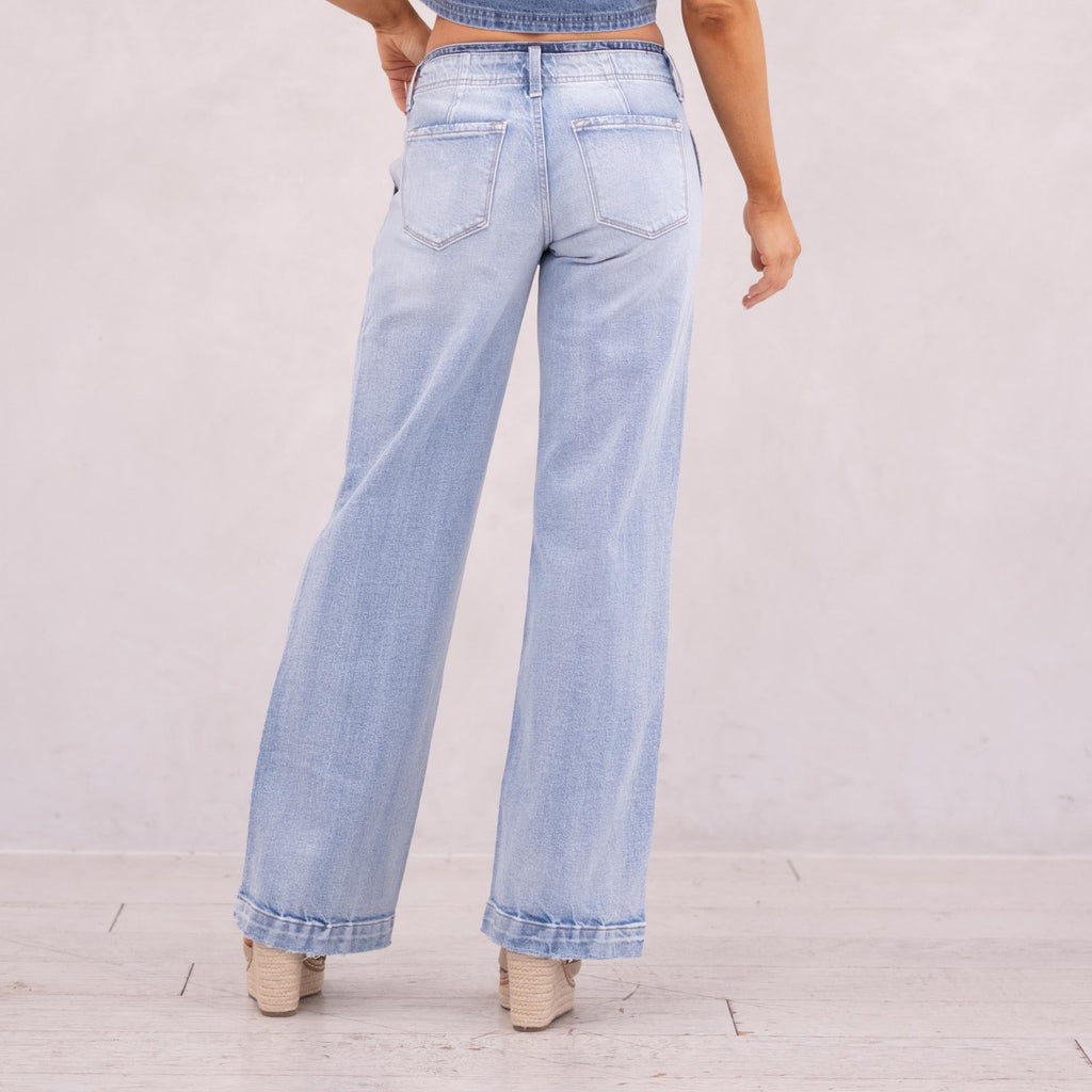 KanCan Lulu Mid Rise Wide Trousers Light Blue Wash