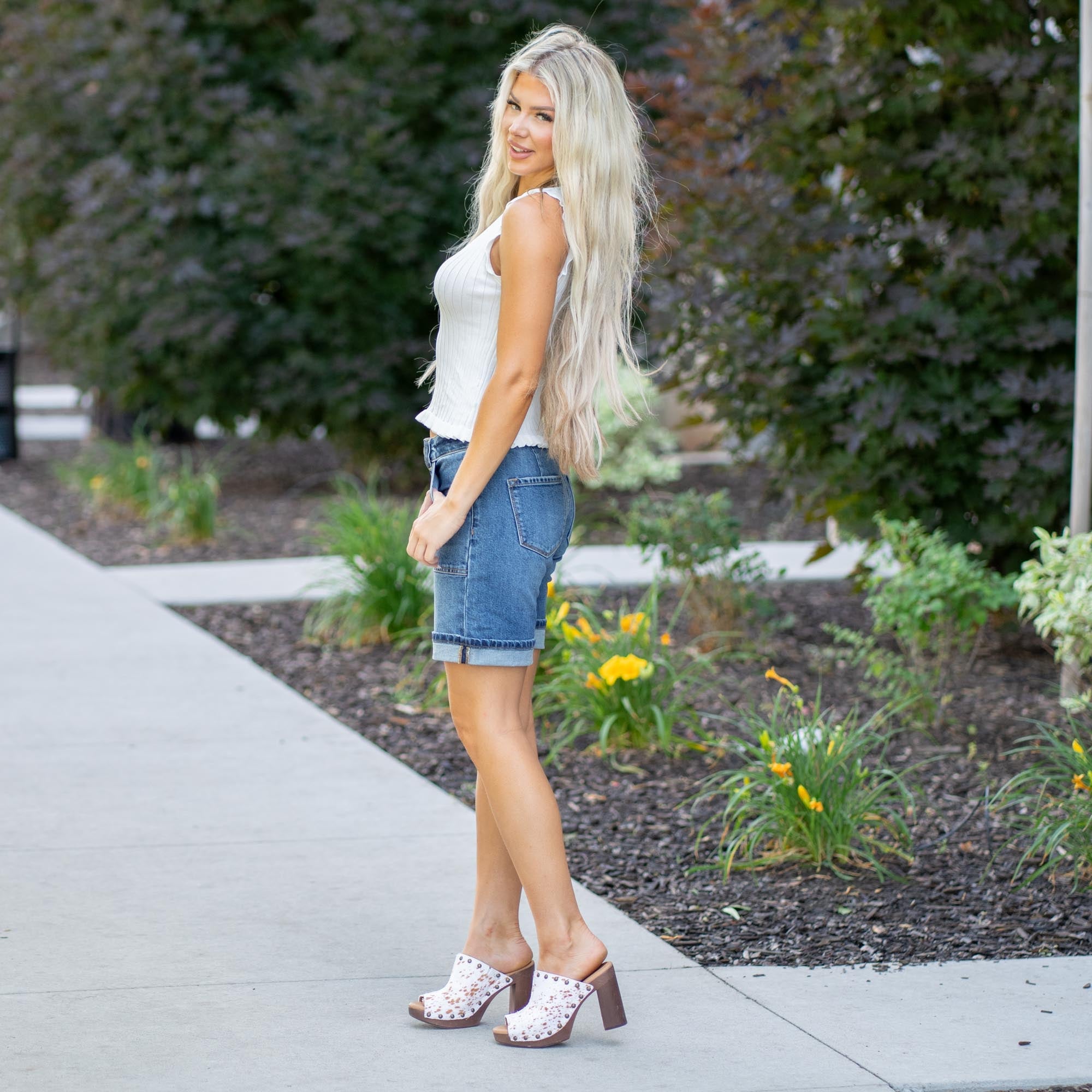 KanCan Mariane Mid Rise Bermuda Shorts Dark Blue Wash