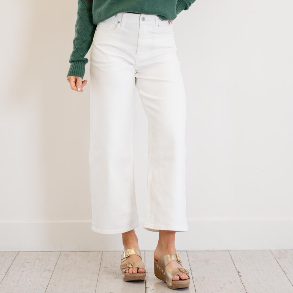 KanCan Calla Ultra High Rise Crop Wide White