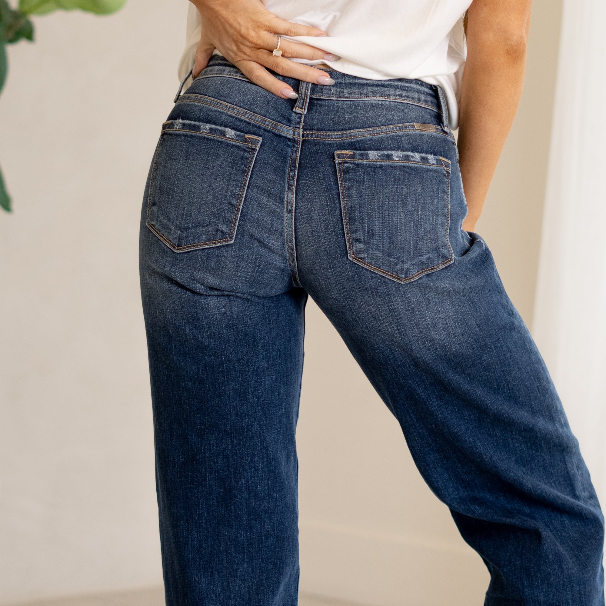 KanCan Gemma Mid Rise Wide Leg Dark Blue Wash