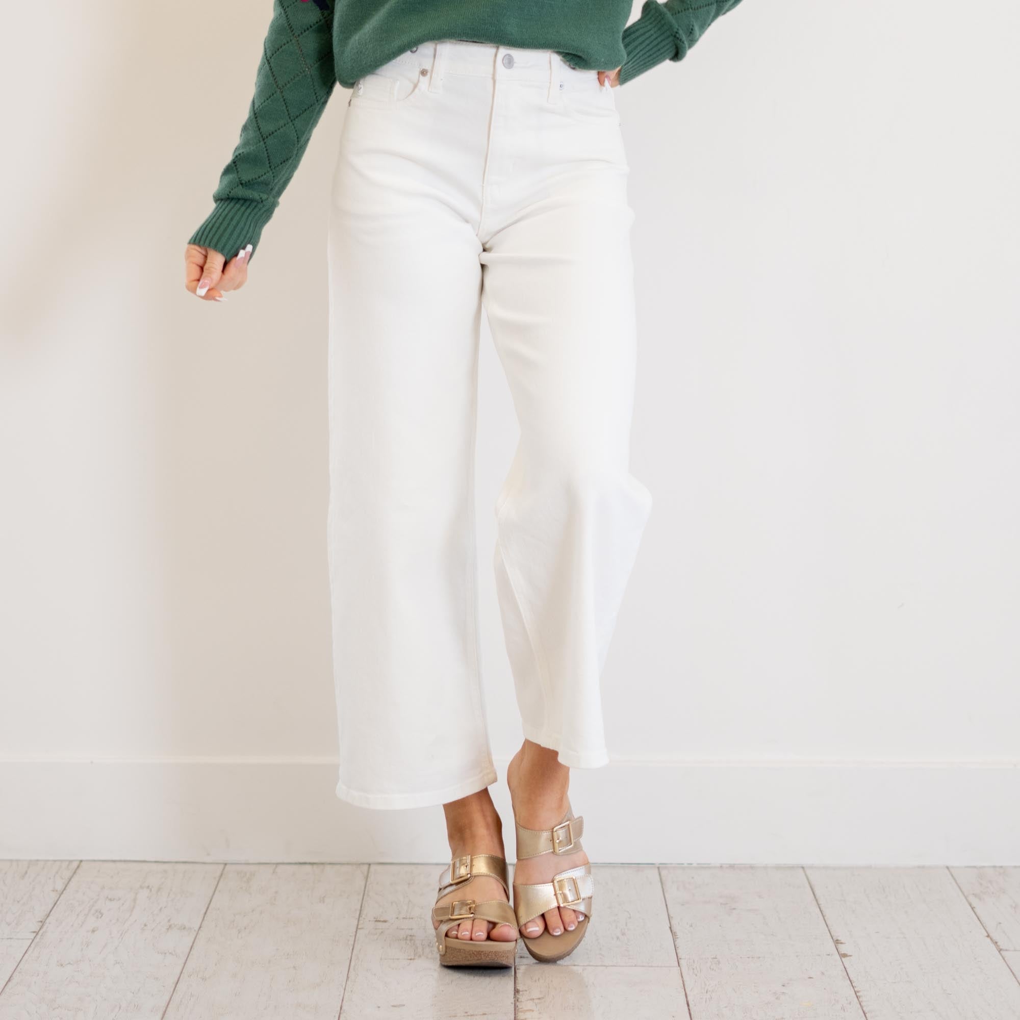 KanCan Calla Ultra High Rise Crop Wide White