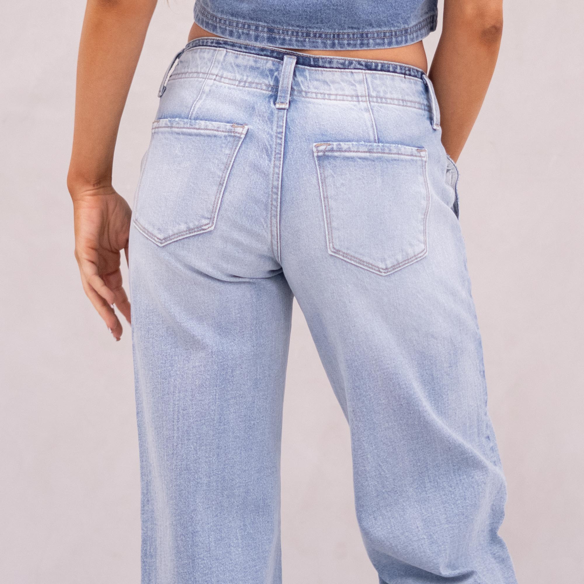KanCan Lulu Mid Rise Wide Trousers Light Blue Wash
