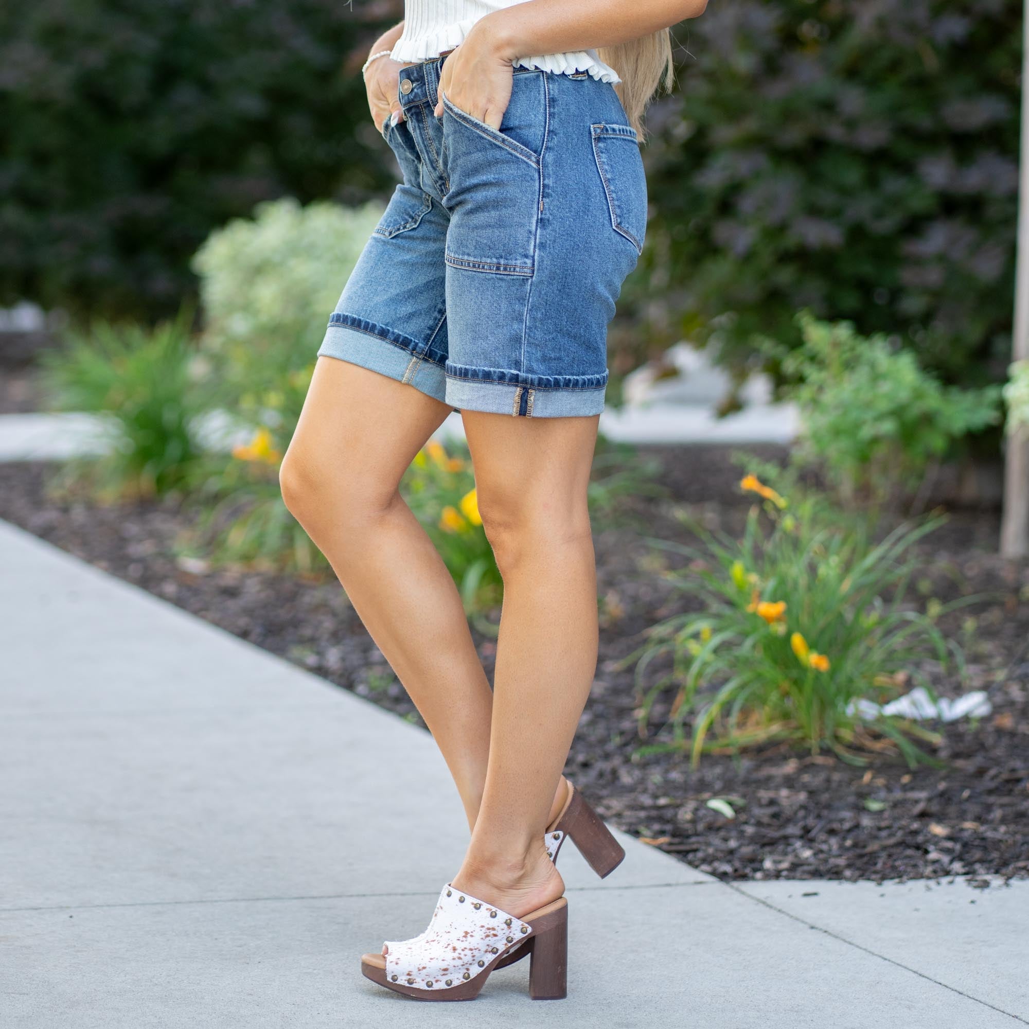 KanCan Mariane Mid Rise Bermuda Shorts Dark Blue Wash
