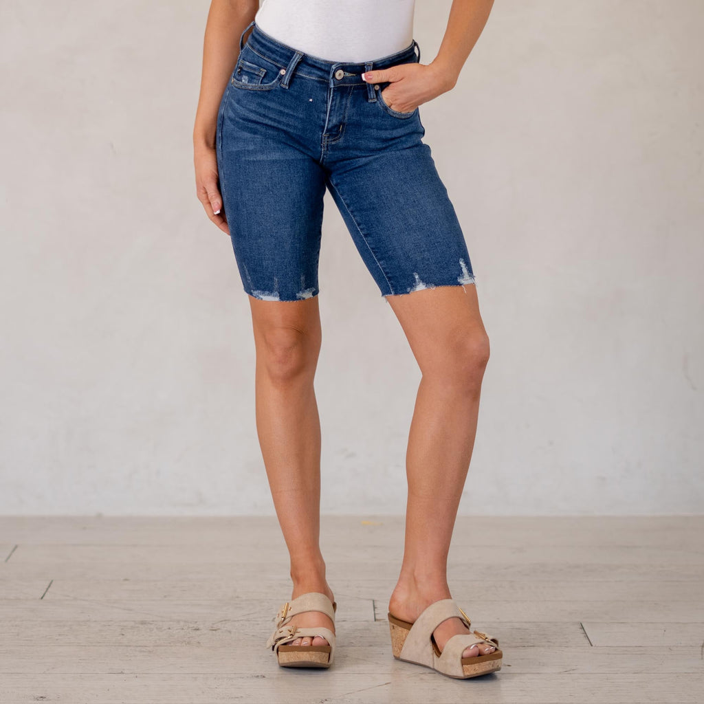 KanCan Dockweiler Essentials Mid Rise Bermuda Shorts Dark Blue