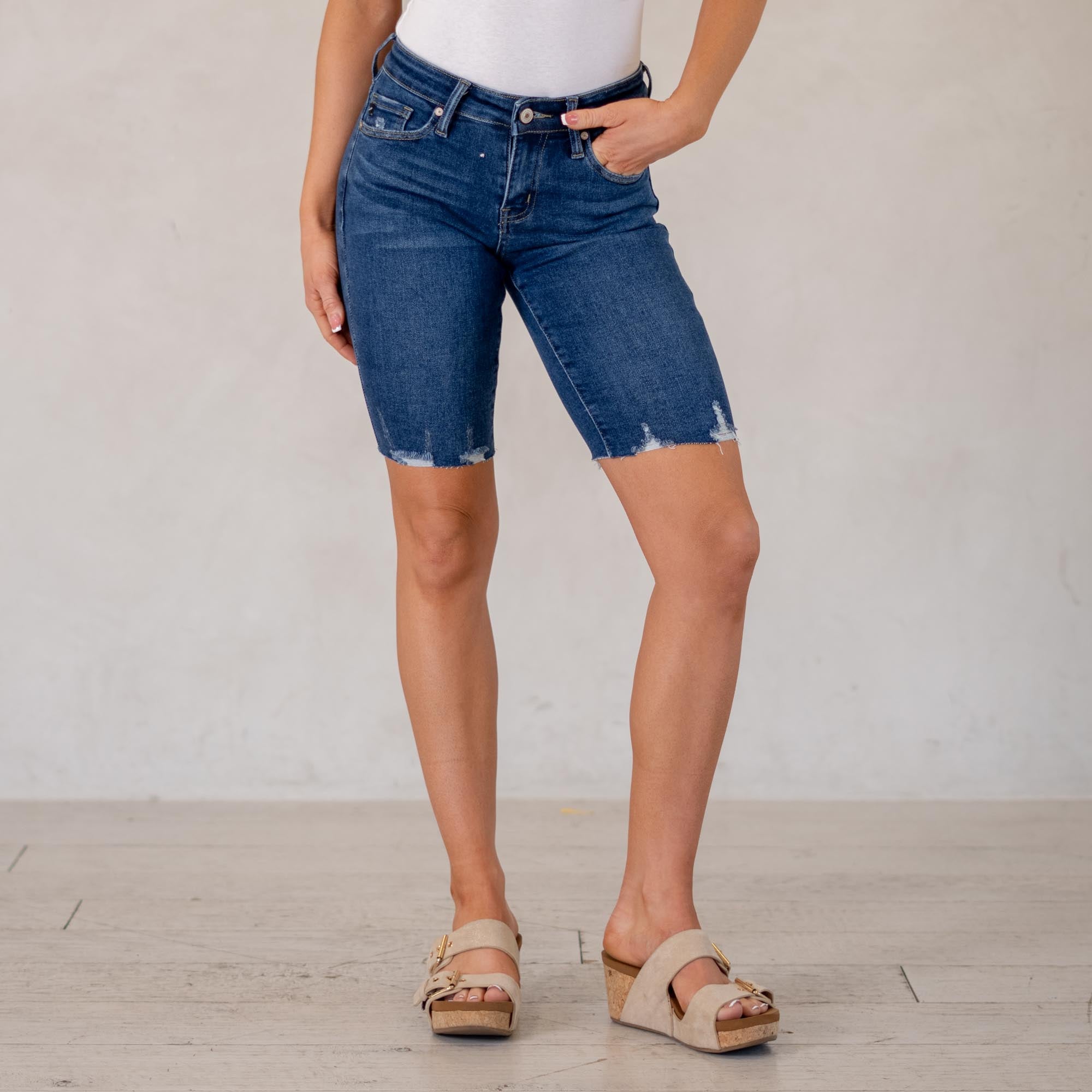 KanCan Dockweiler Essentials Mid Rise Bermuda Shorts Dark Blue