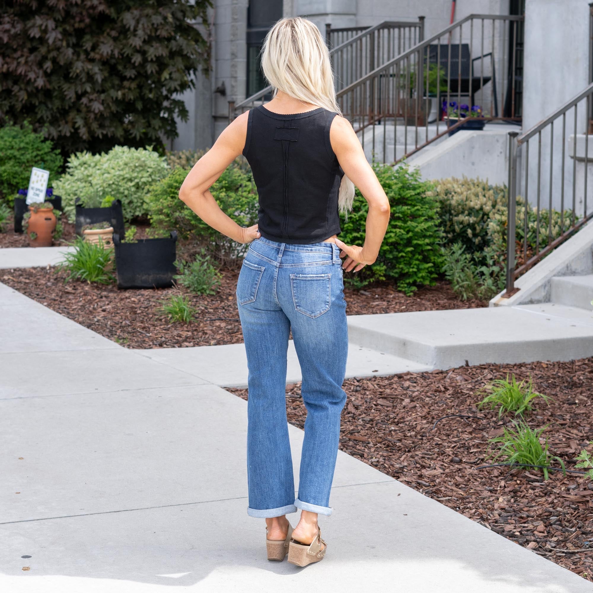 KanCan Fig Essentials Mid Rise Crop Wide Medium Dark Blue