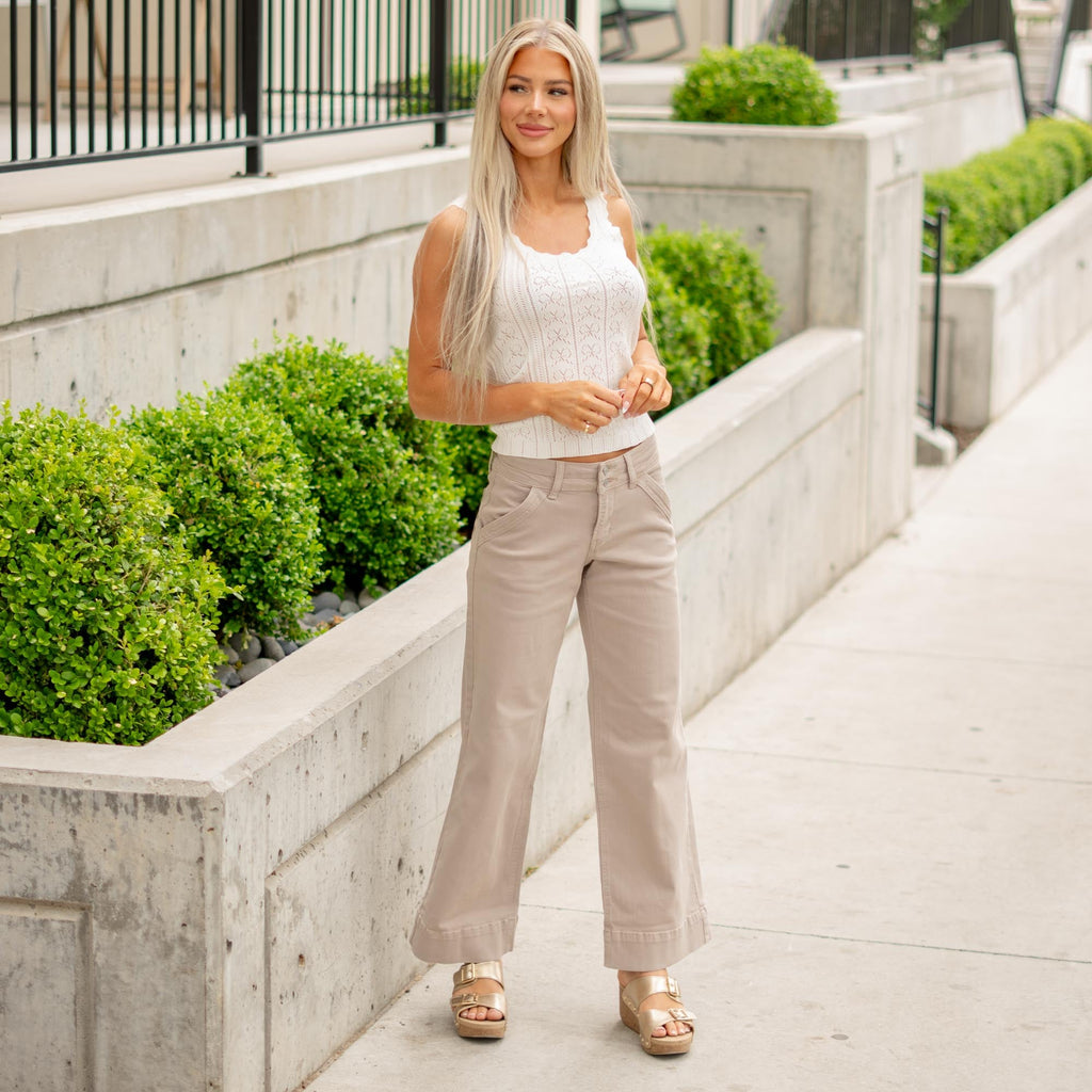 KanCan Crater Mid Rise Wide Leg Jeans in Tan