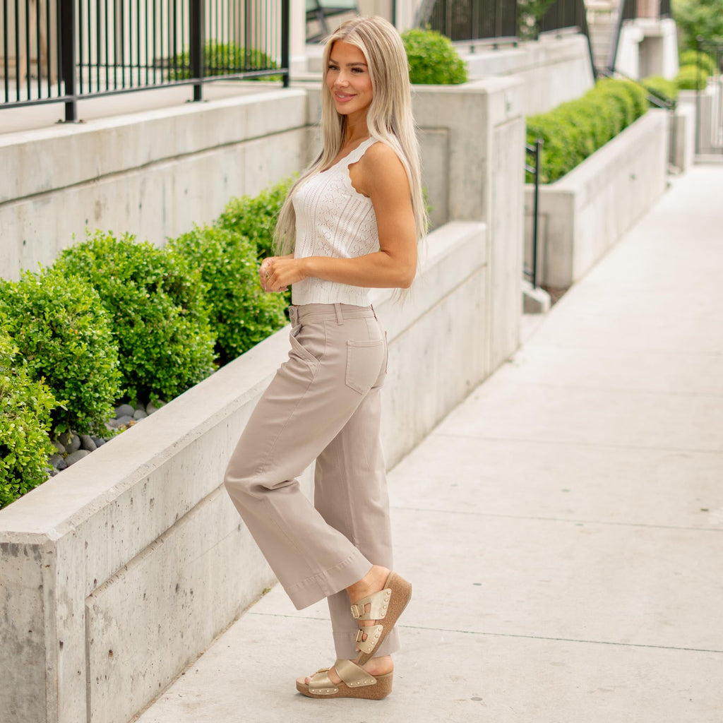 KanCan Crater Mid Rise Wide Leg Jeans in Tan