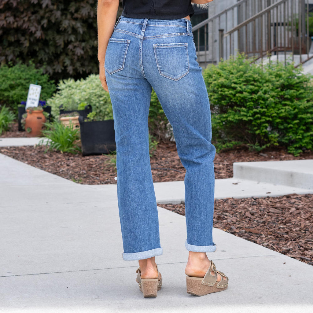 KanCan Fig Essentials Mid Rise Crop Wide Medium Dark Blue