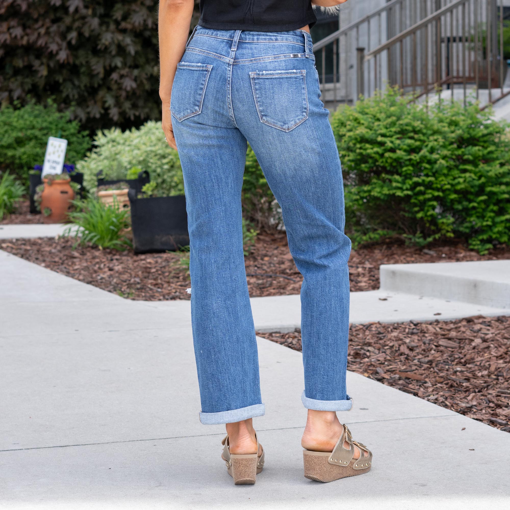 KanCan Fig Essentials Mid Rise Crop Wide Medium Dark Blue