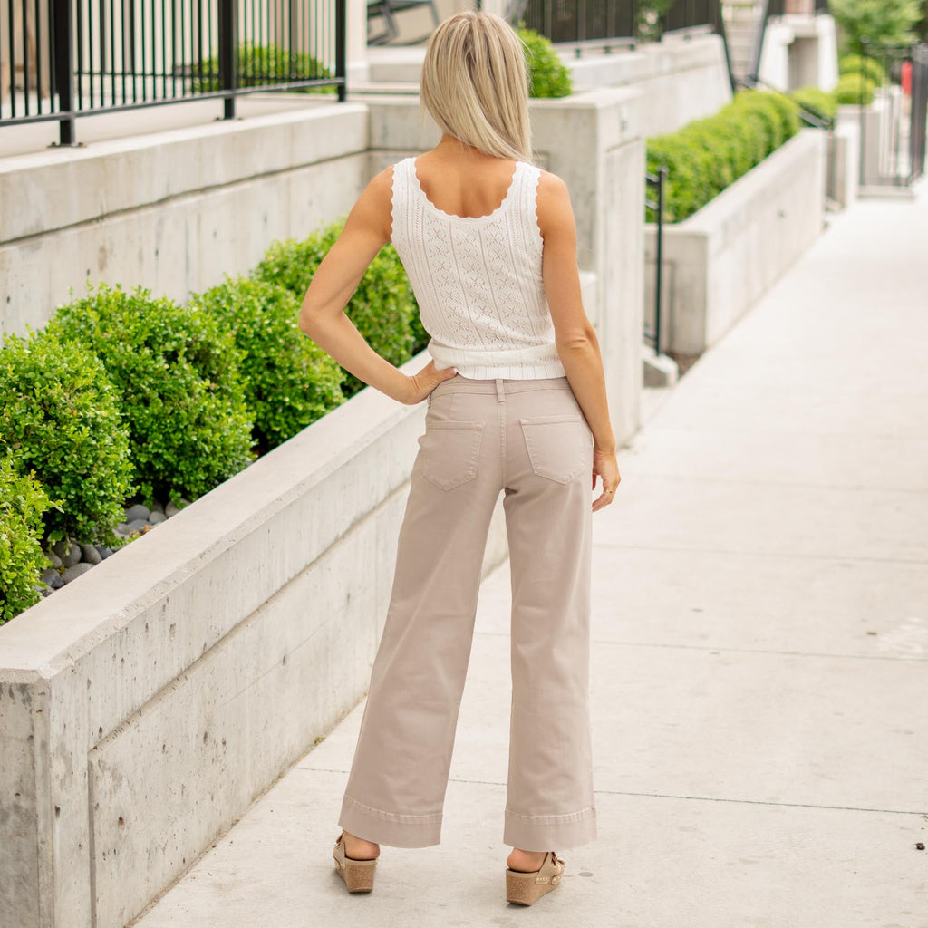 KanCan Crater Mid Rise Wide Leg Jeans in Tan