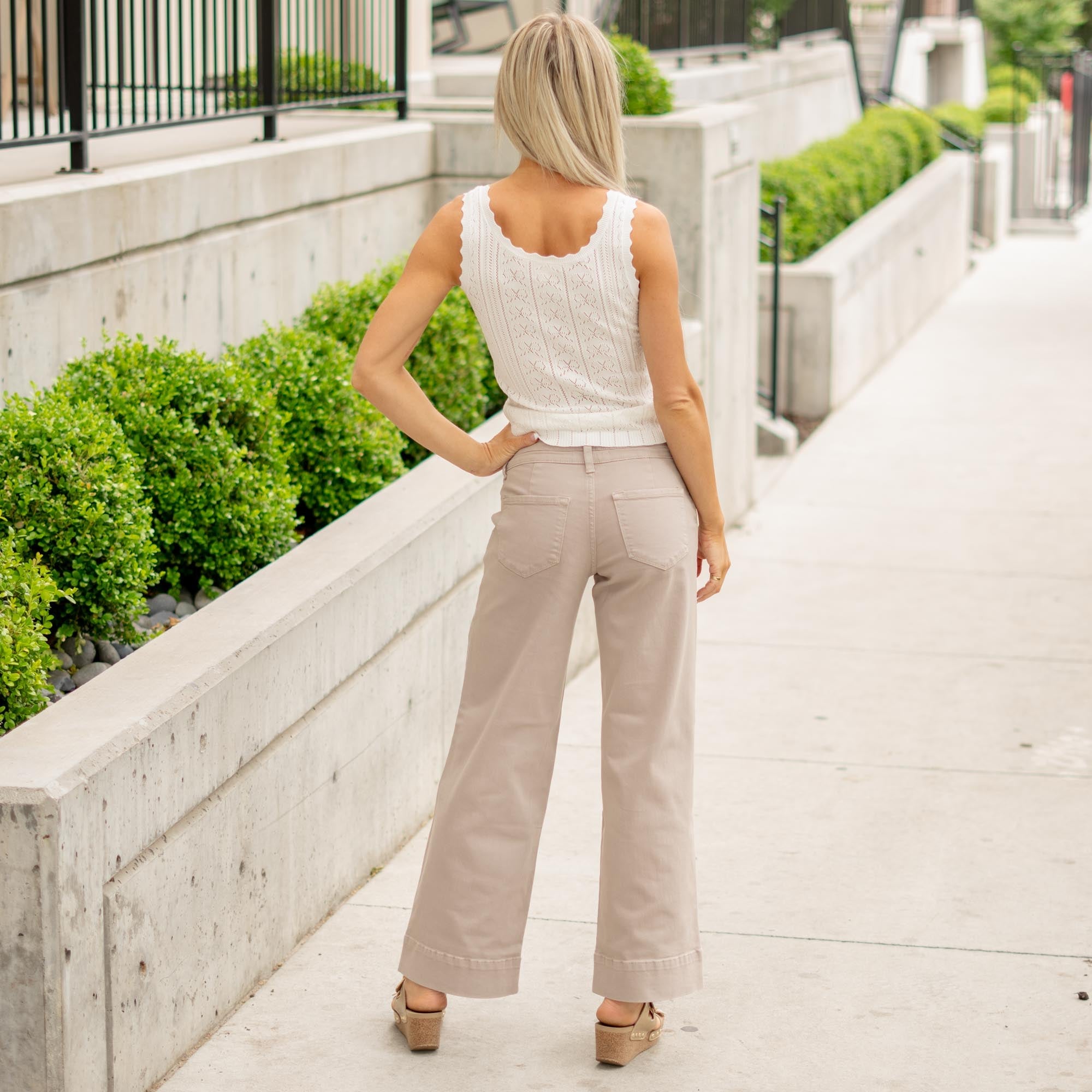 KanCan Crater Mid Rise Wide Leg Jeans in Tan