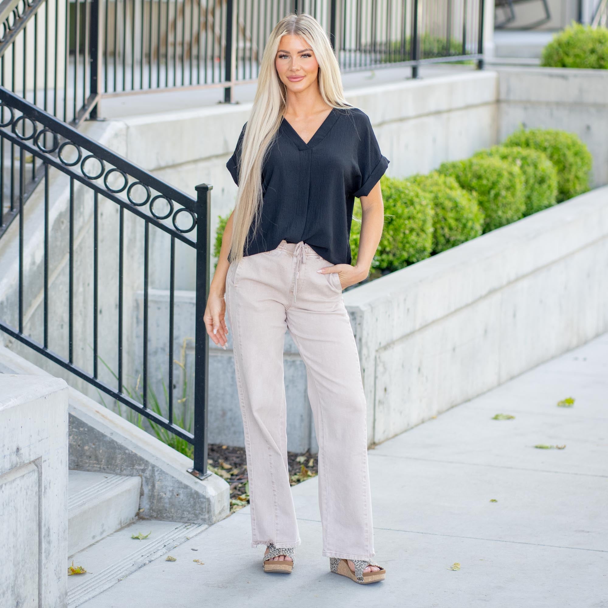 KanCan Margot High Rise Wide Leg Jeans – Draw-Cord Waist, Elastic Back, Classic Hem