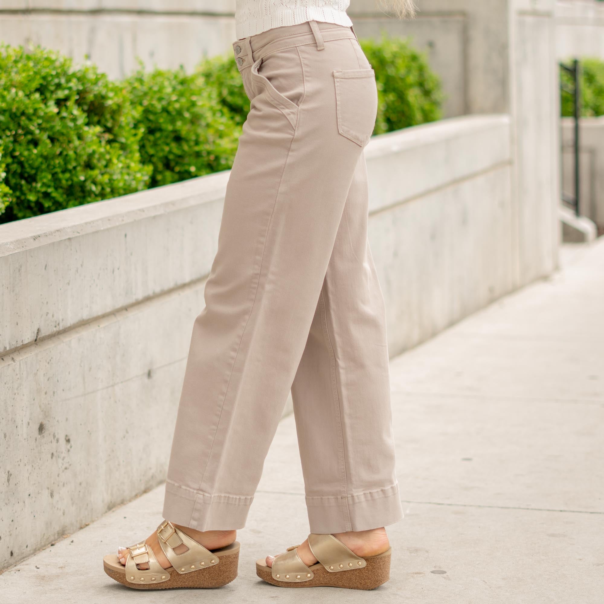 KanCan Crater Mid Rise Wide Leg Jeans in Tan