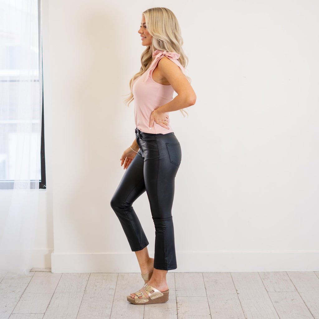 KanCan Darla High Rise Vegan Leather Kick Flare Black