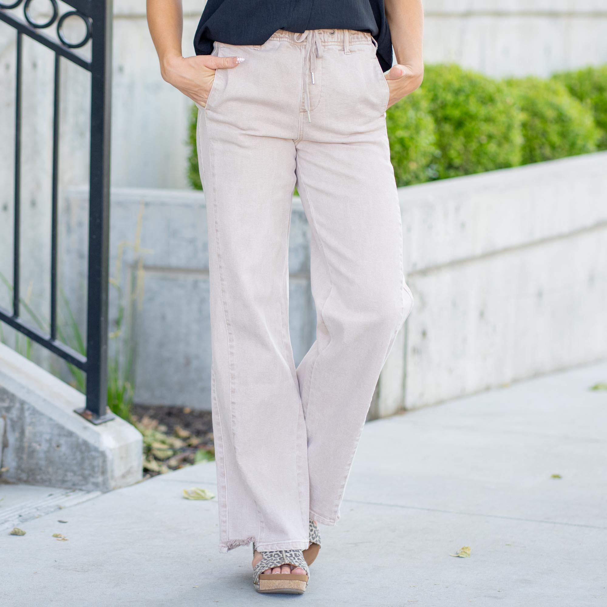 KanCan Margot High Rise Wide Leg Jeans – Draw-Cord Waist, Elastic Back, Classic Hem