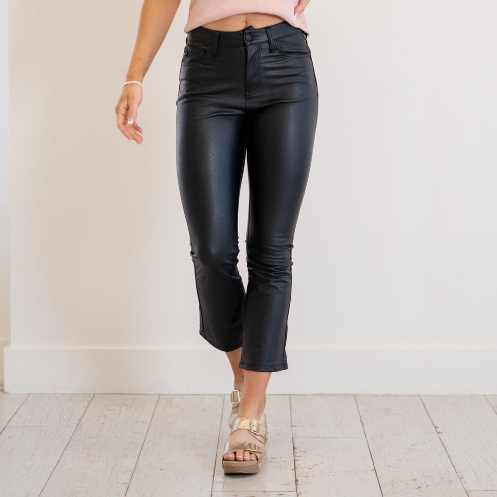 KanCan Darla High Rise Vegan Leather Kick Flare Black
