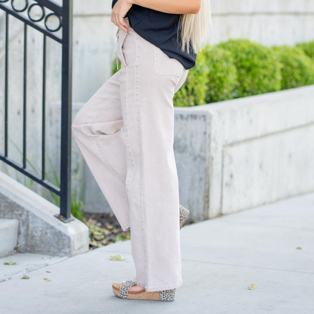KanCan Margot High Rise Wide Leg Jeans – Draw-Cord Waist, Elastic Back, Classic Hem