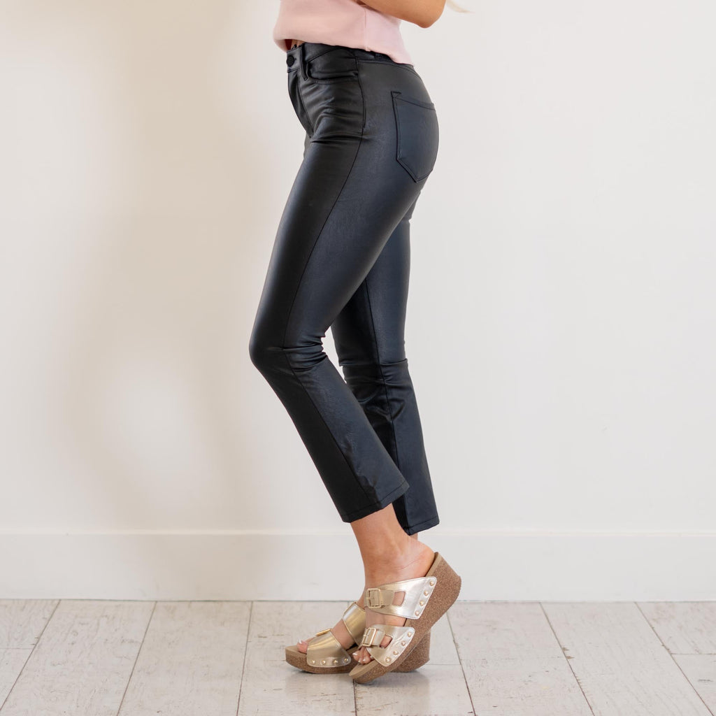 KanCan Darla High Rise Vegan Leather Kick Flare Black