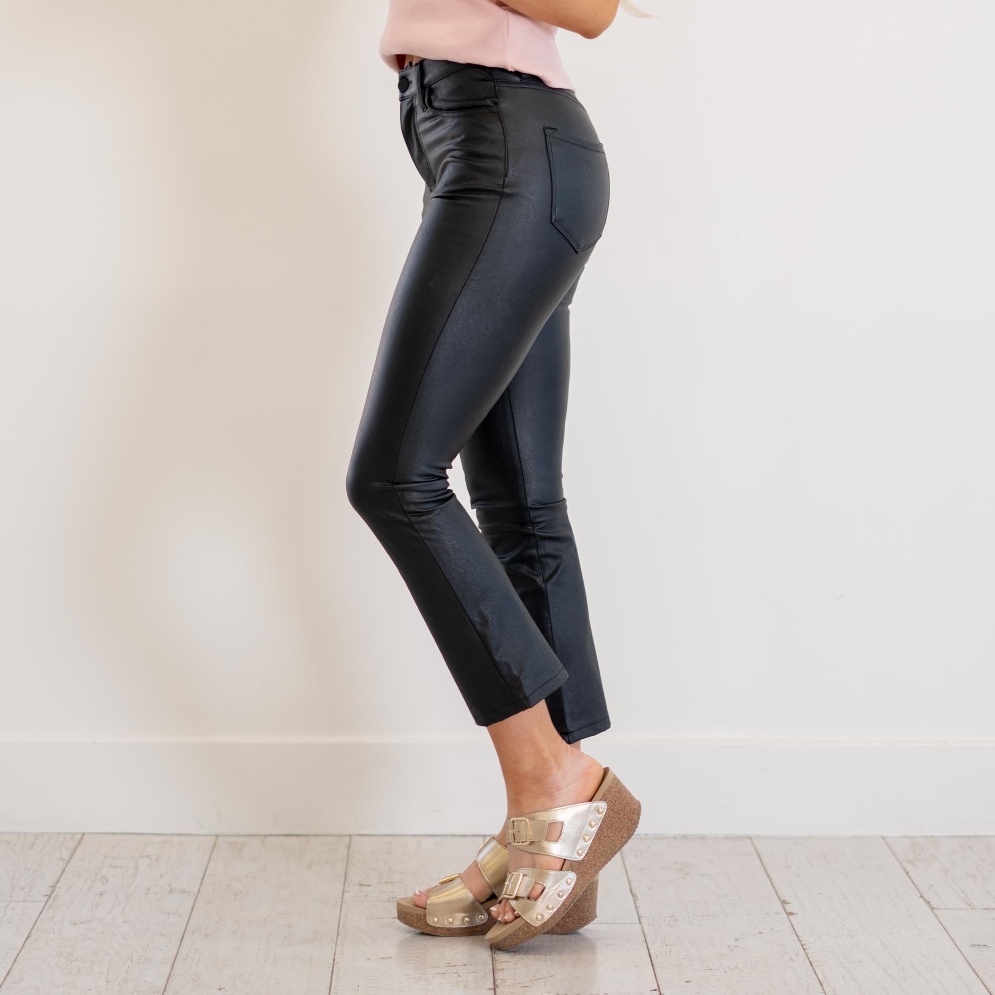 KanCan Darla High Rise Vegan Leather Kick Flare Black