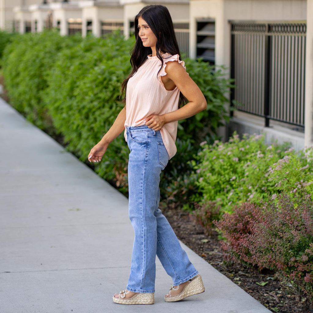 KanCan Tamia Essentials Mid Rise True Straight Medium Blue Wash