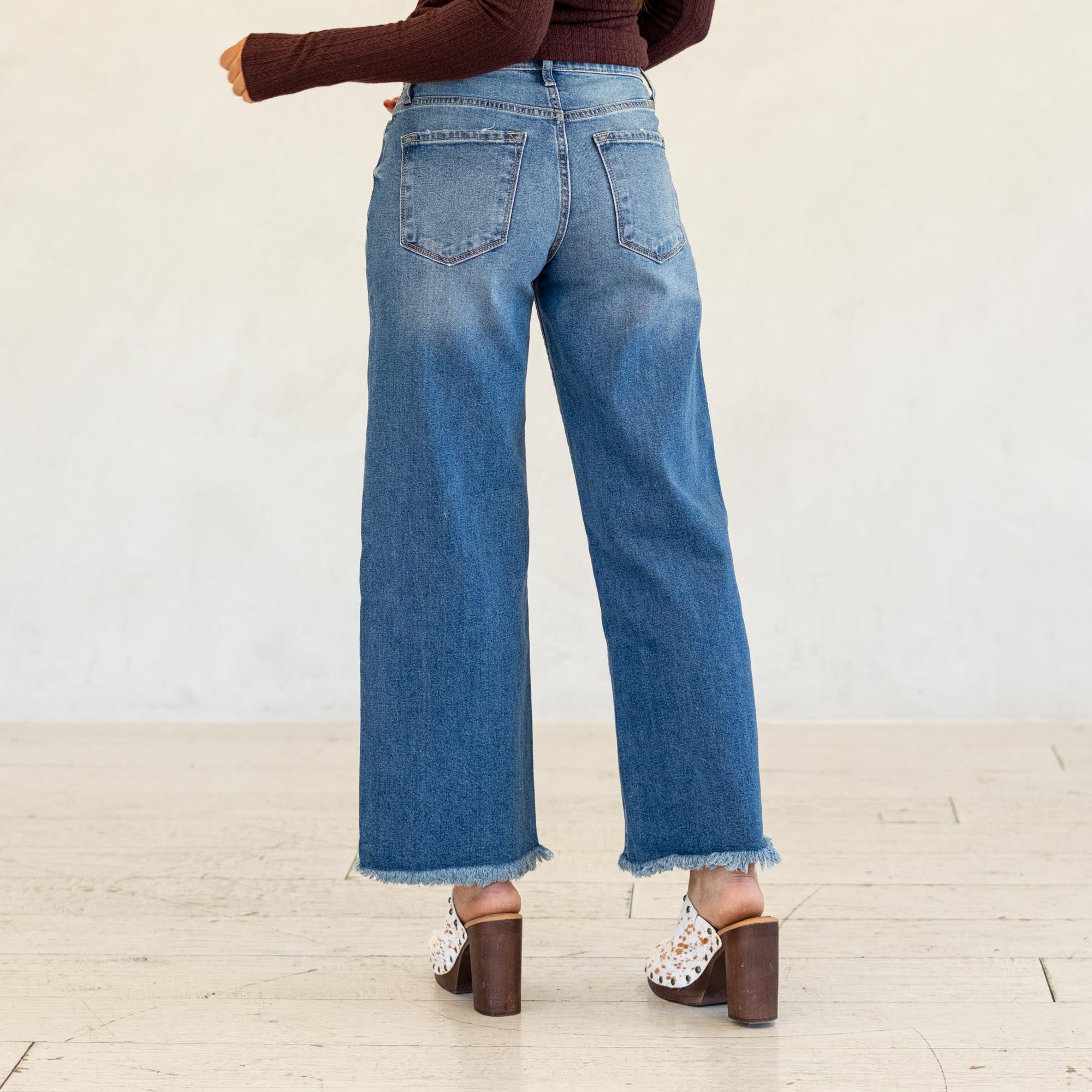 KanCan Aruli Essentials High Rise Cropped Wide Leg Jeans Medium Blue Wash