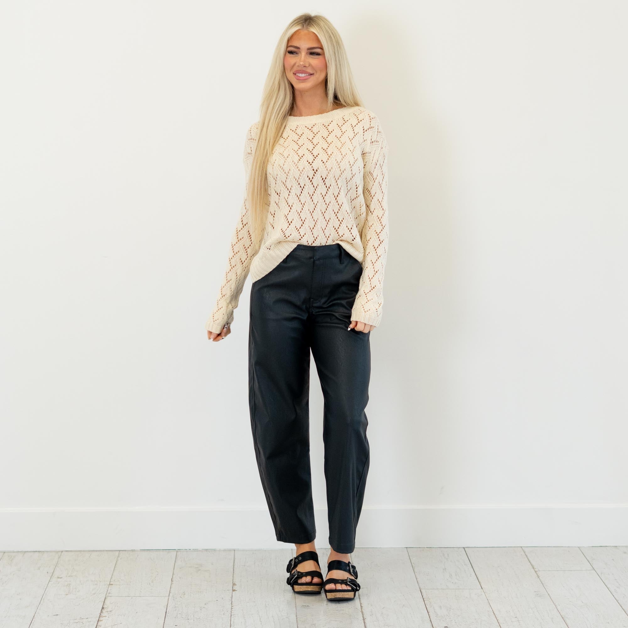 KanCan Darlene High Rise Faux Leather Barrel Pants