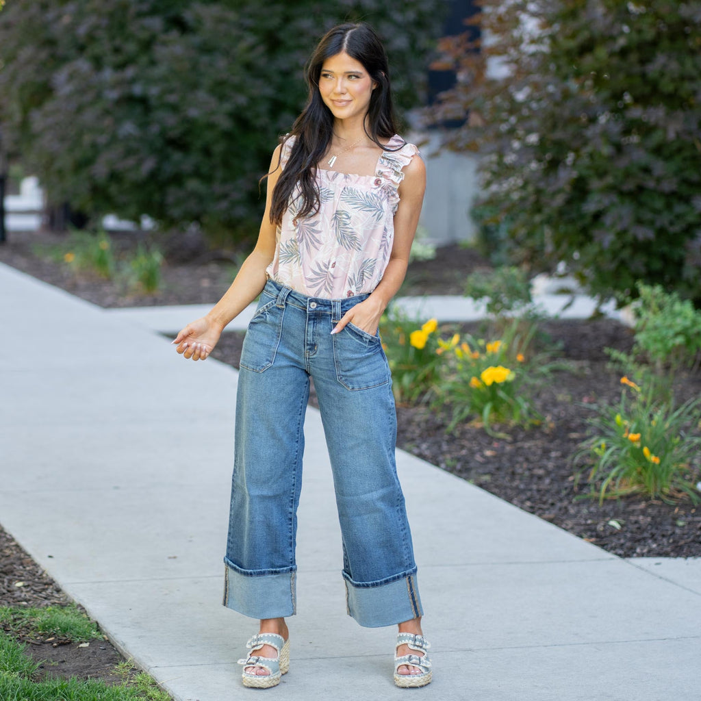 KanCan Beck Mid Rise Wide Leg Jeans Medium Blue Wash