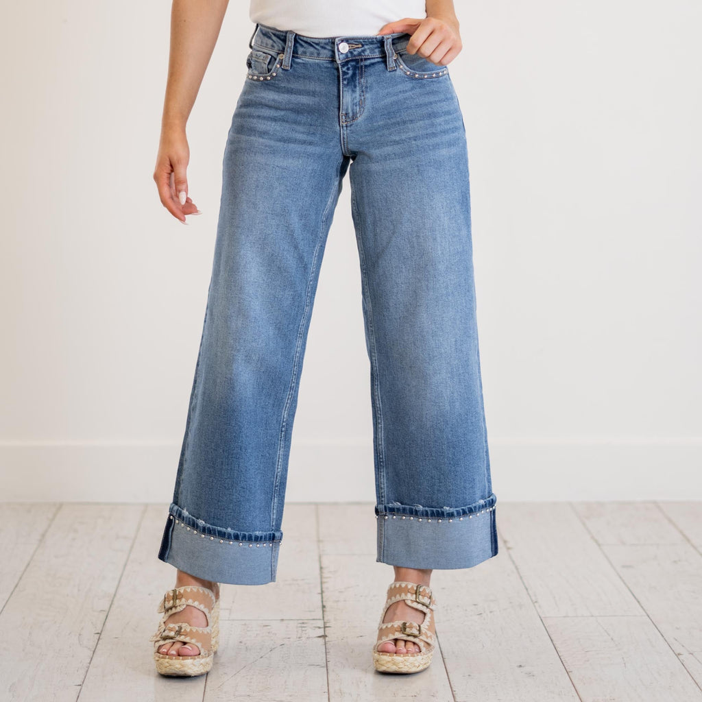 KanCan Lisa Mid Rise Wide Medium Blue