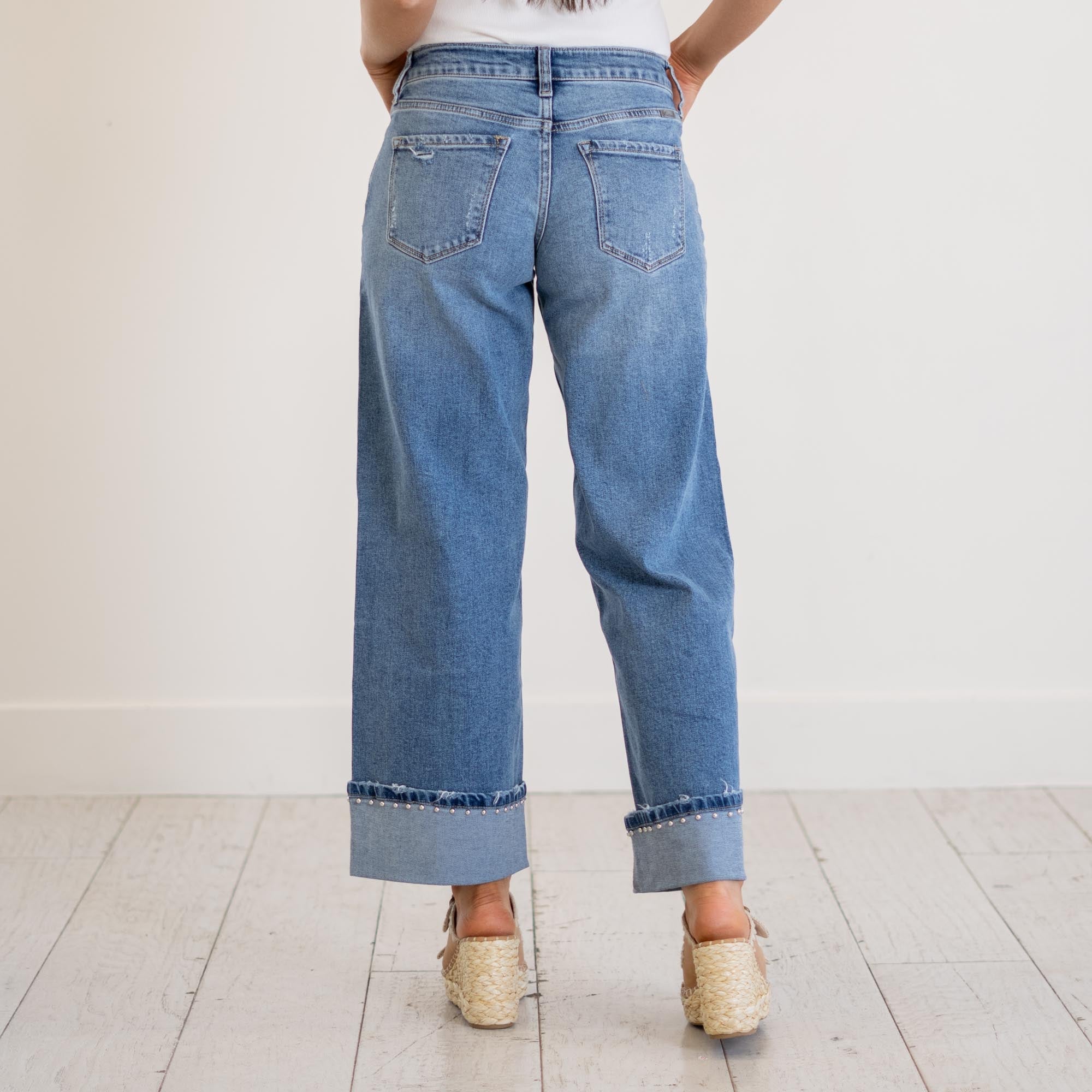 KanCan Lisa Mid Rise Wide Medium Blue