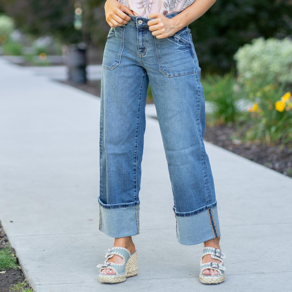 KanCan Beck Mid Rise Wide Leg Jeans Medium Blue Wash