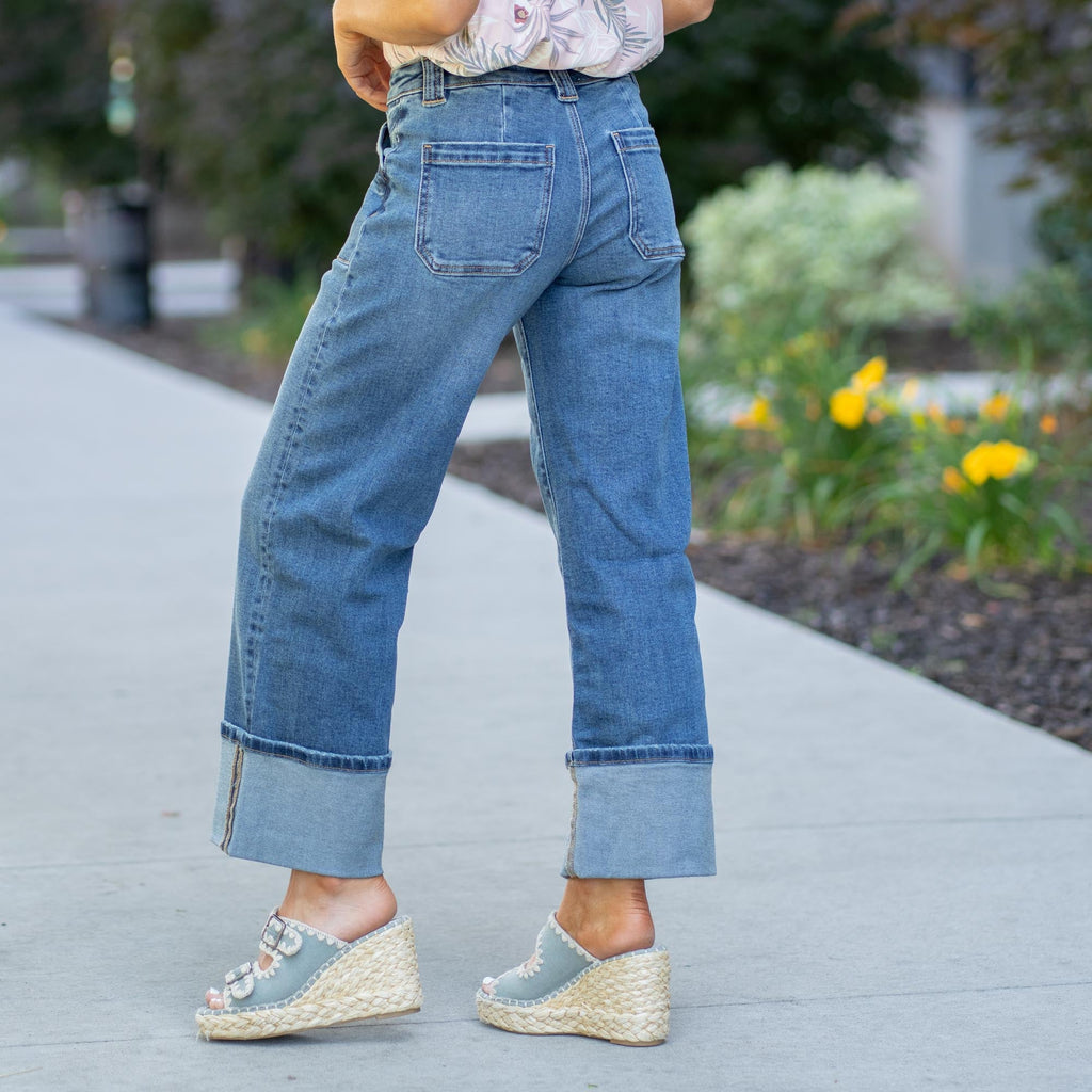 KanCan Beck Mid Rise Wide Leg Jeans Medium Blue Wash