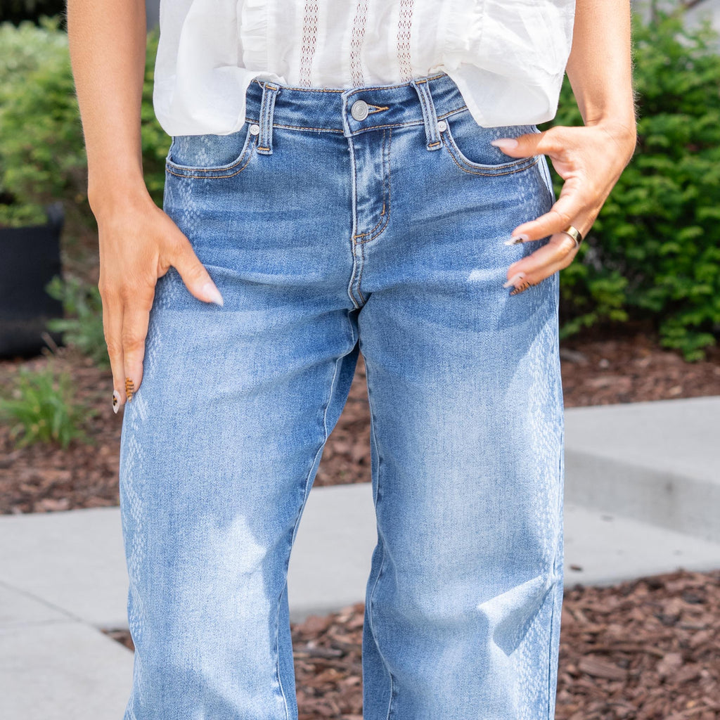 KanCan Angelique Mid Rise Wide Snakeskin