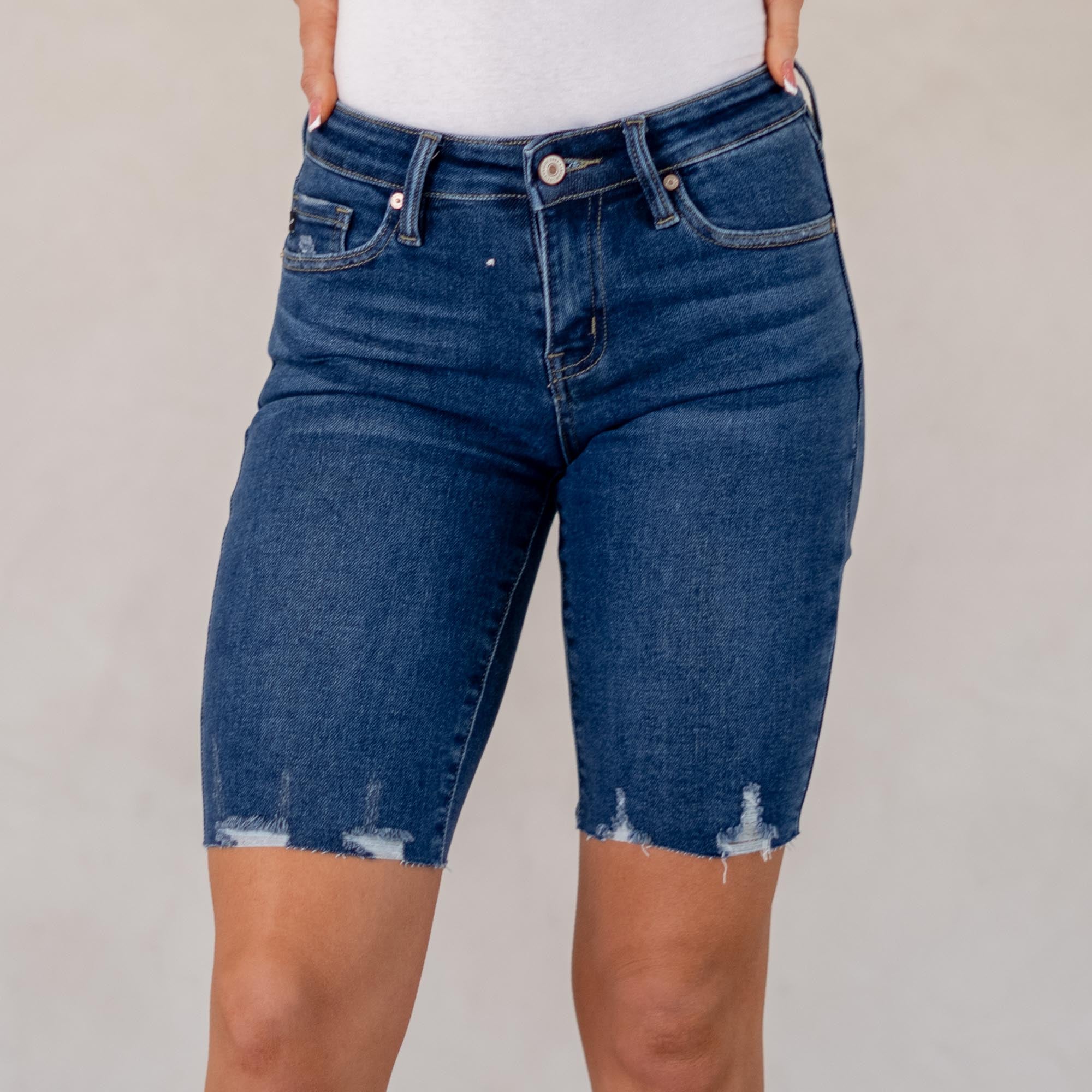 KanCan Dockweiler Essentials Mid Rise Bermuda Shorts Dark Blue